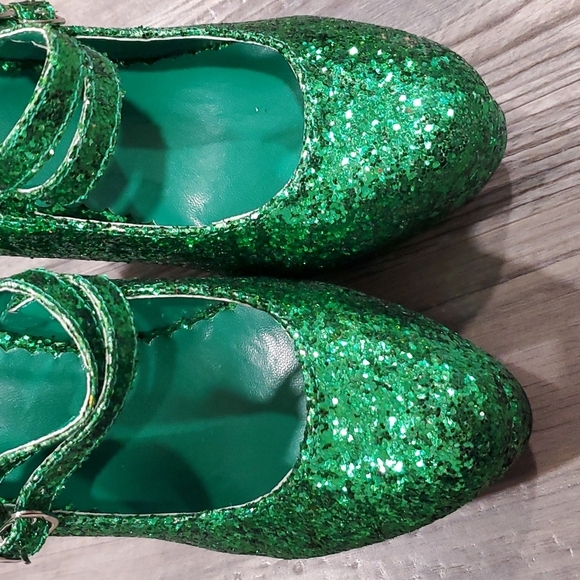 Ellie Doublen Strap High Heel Emereld Glittler Platforms  Size 6 - Picture 4 of 7